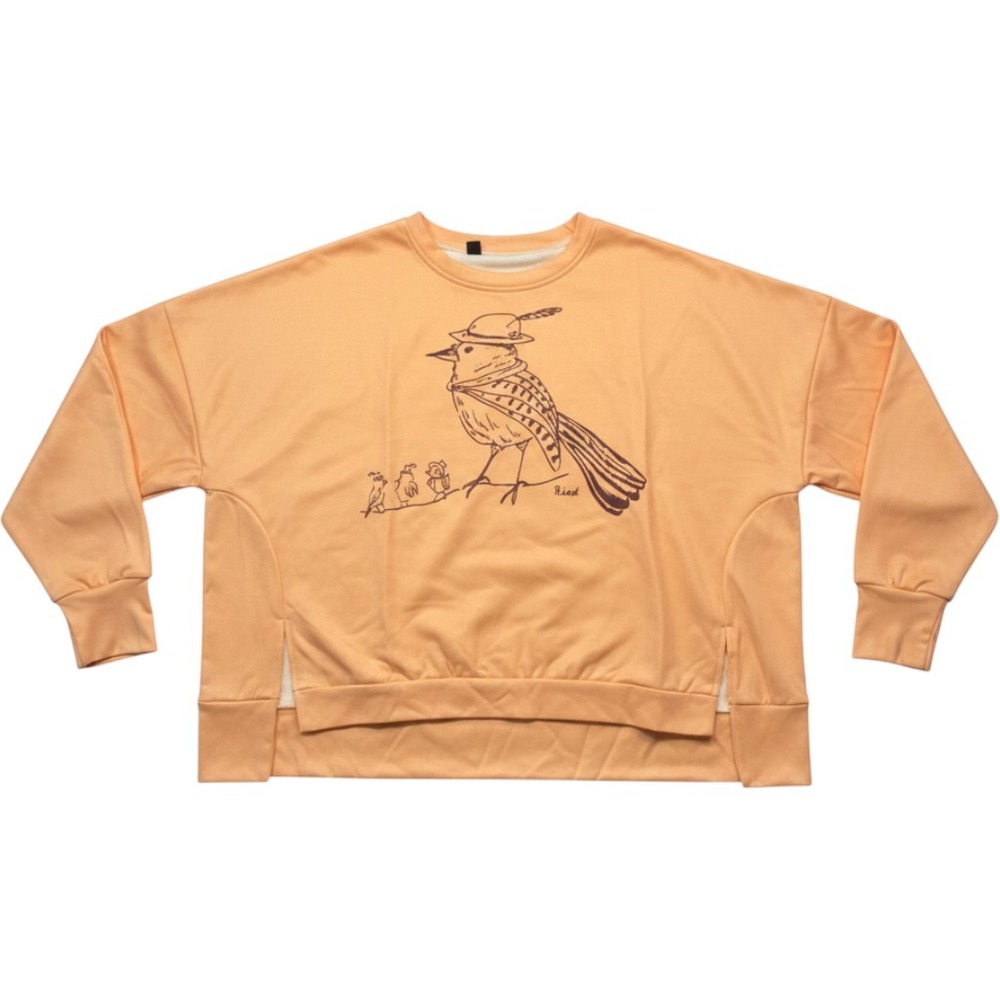 Bird Graphic Peach Orange Long Sleeve Sweatshirt Side Slits Oversized Size 3XL